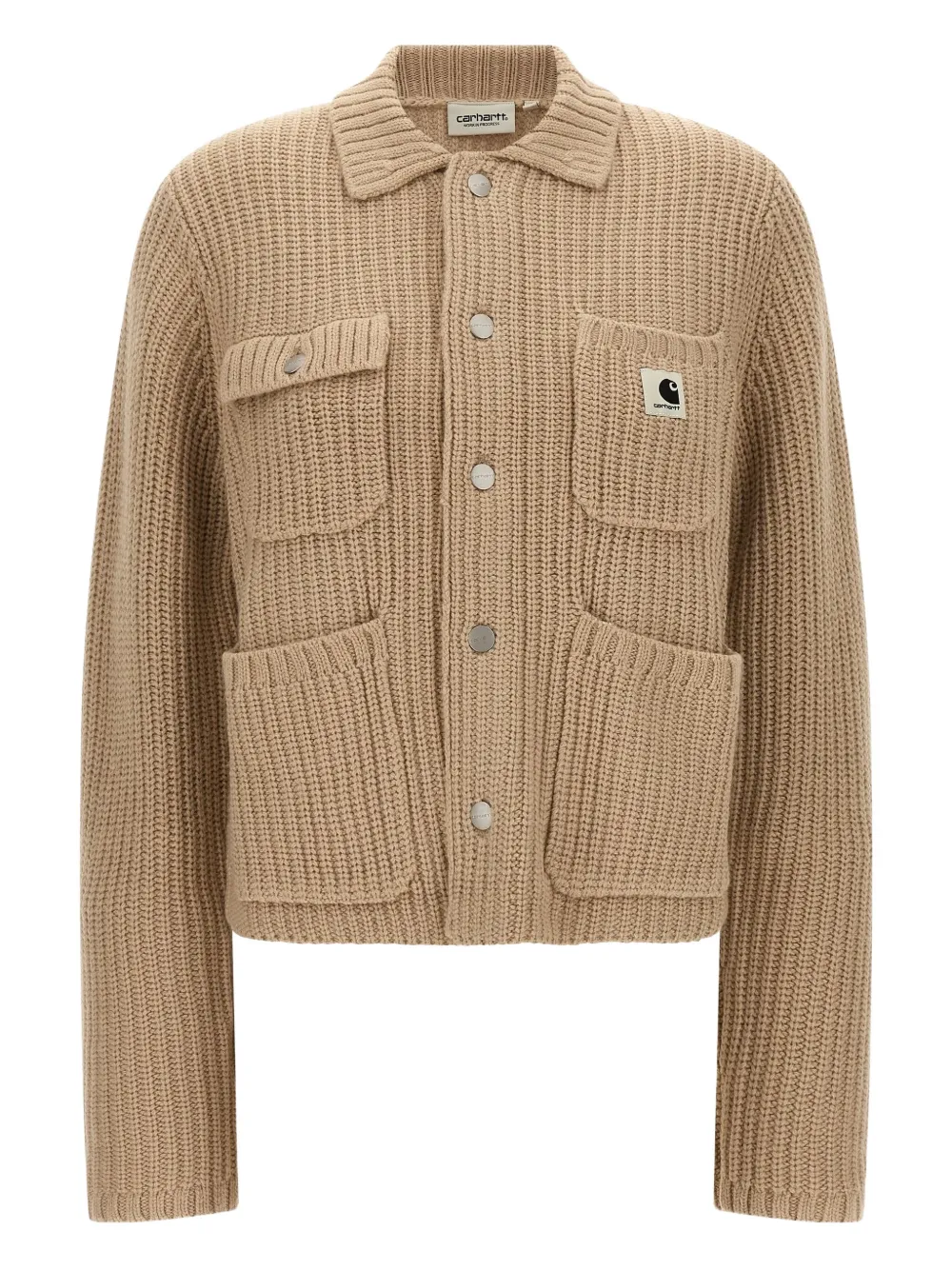 Carhartt WIP Gerippter Cardigan mit Logo-Patch | Nude | Image 1