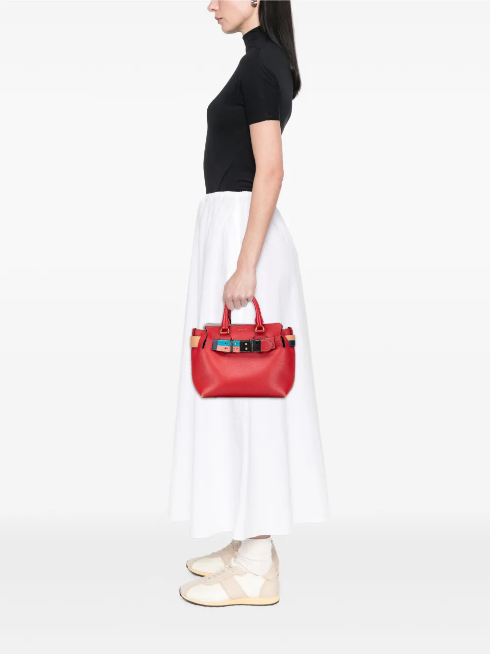 Pre-owned Burberry 2010-2025 Small Grained Calfskin Belt Satchel In Red