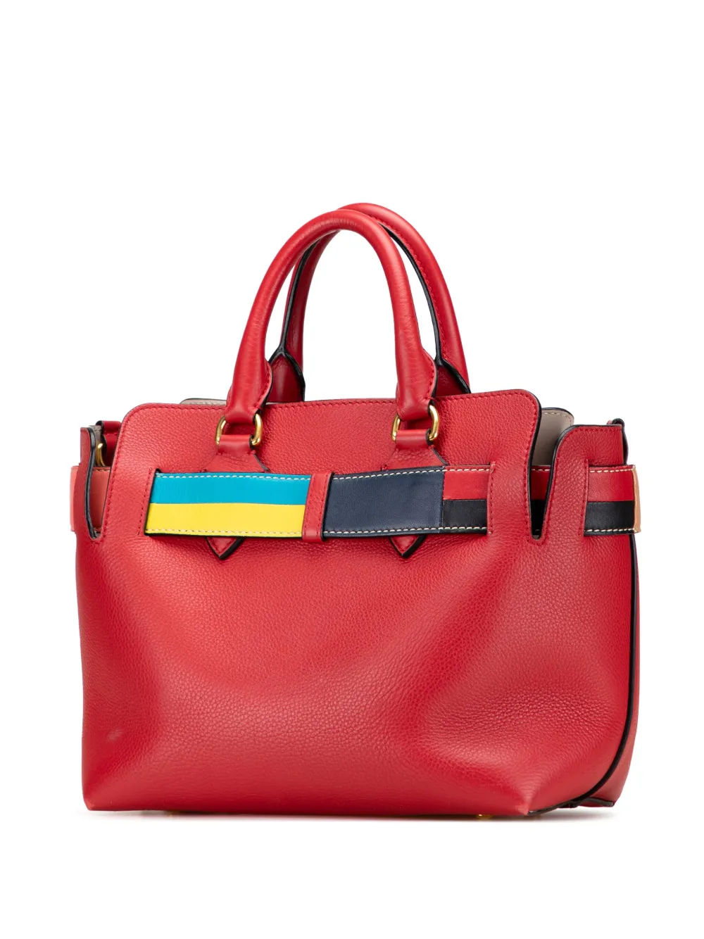 Pre-owned Burberry 2010-2025 Small Grained Calfskin Belt Satchel In Red