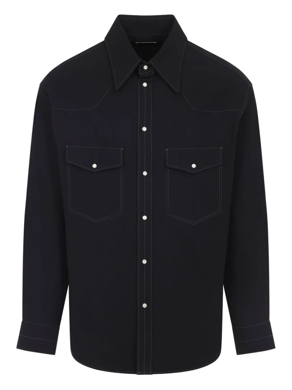 Lemaire Western Shirt With Pointed Collar And Pockets In Black