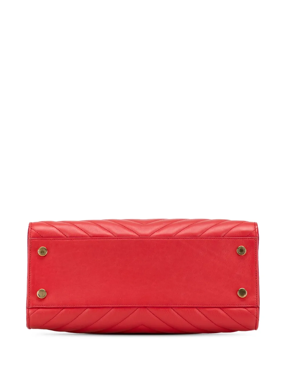 Pre-owned Saint Laurent 2014 Small Chevron Calfskin Monogram Cabas Satchel In Red