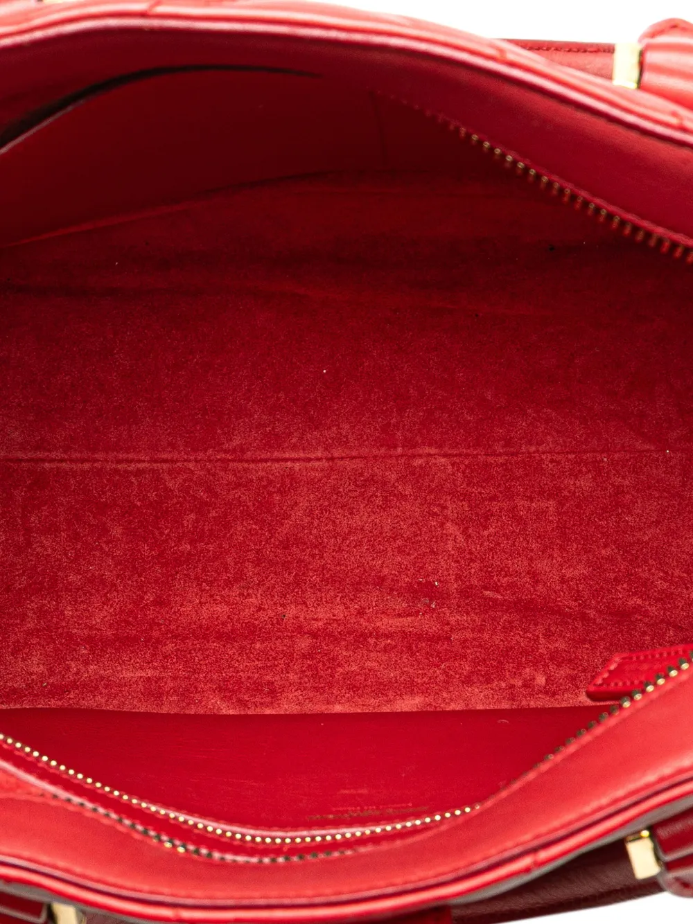 Pre-owned Saint Laurent 2014 Small Chevron Calfskin Monogram Cabas Satchel In Red