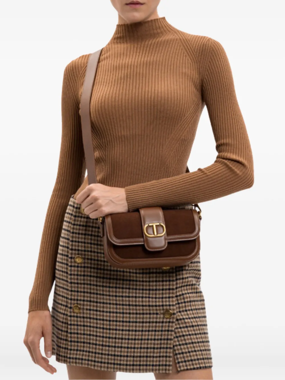 Twinset Logo-plaque Cross Body Bag In Brown