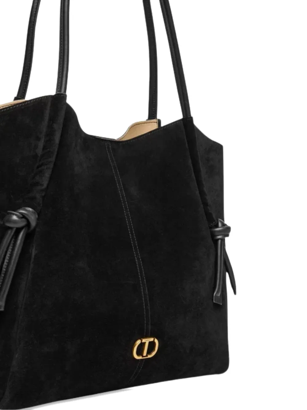 Twinset Knot Suede Tote Bag In Black