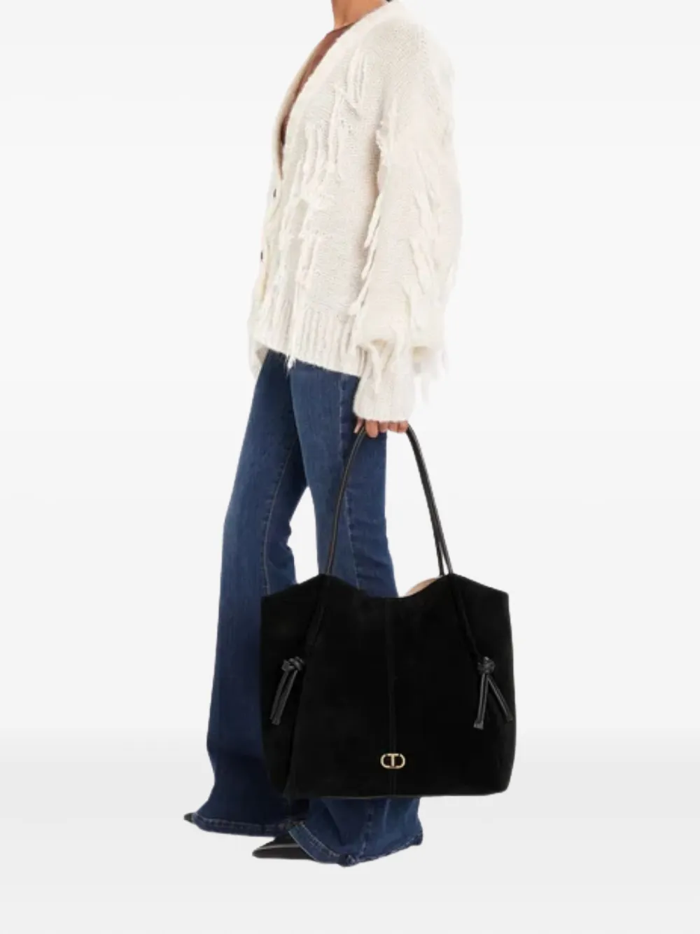 Twinset Knot Suede Tote Bag In Black