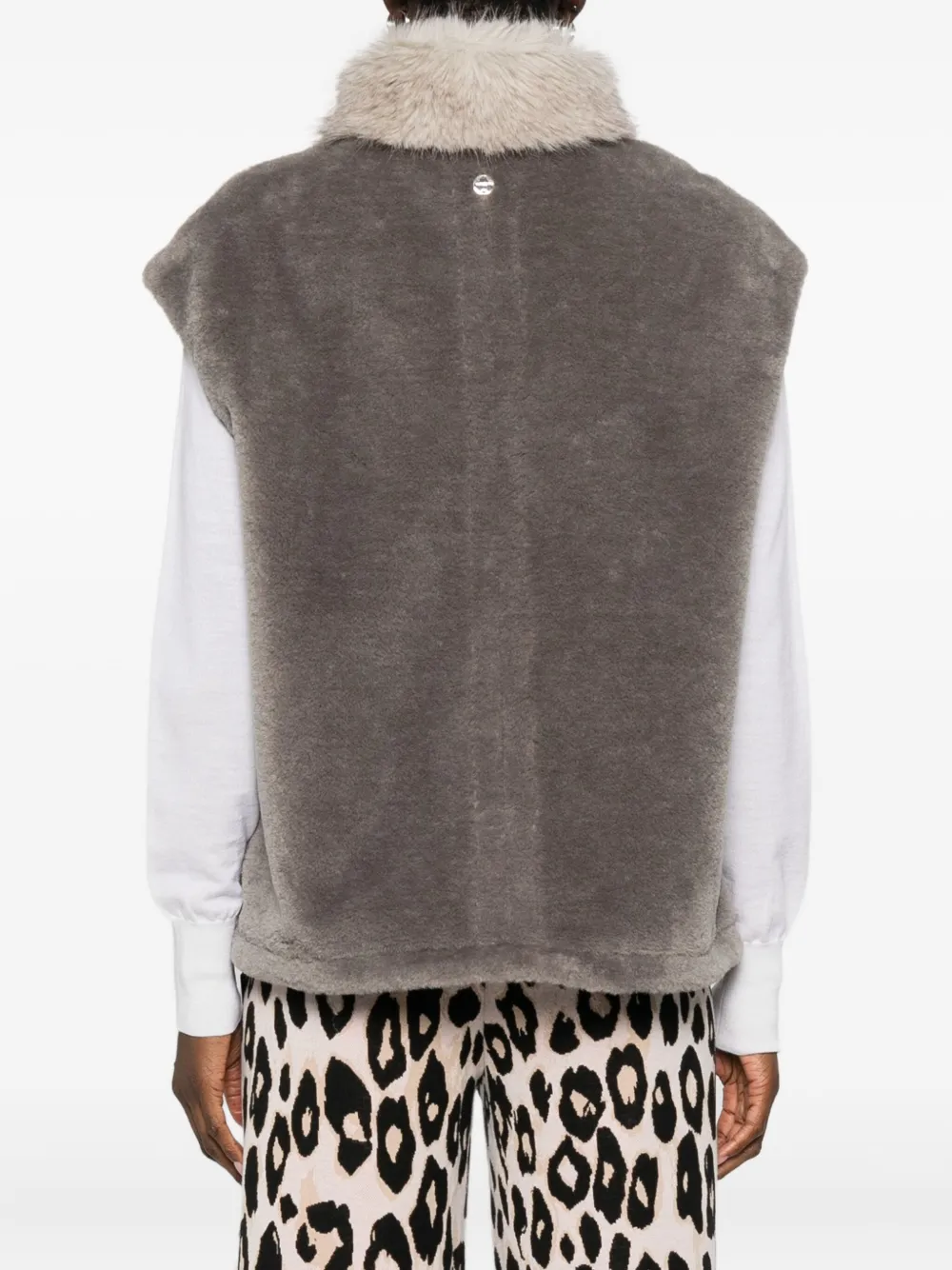 Marccain Fur-collar Zip-up Gilet In Gray