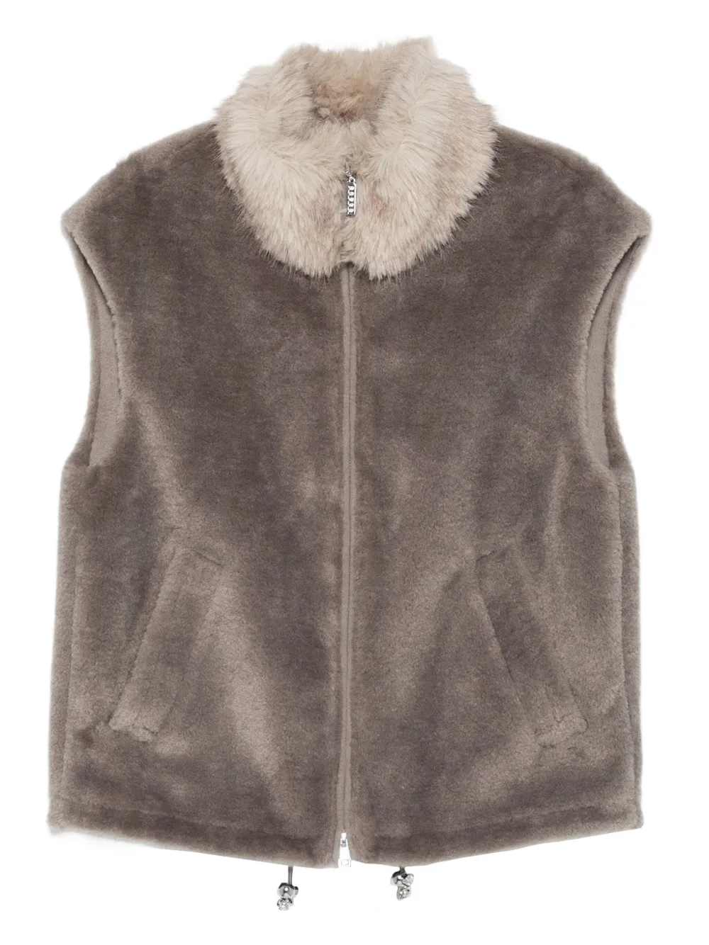 Marccain Fur-collar Zip-up Gilet In Gray