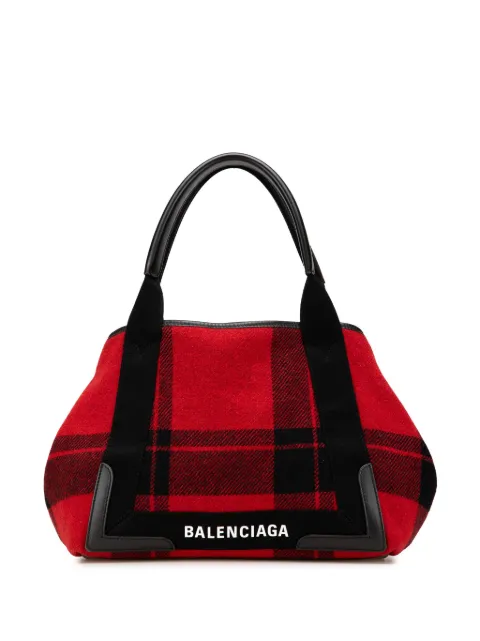 Balenciaga Pre-Owned tote Plaid Wool Navy Cabas S 2010-2024