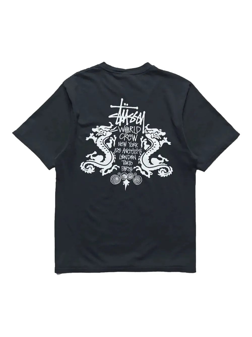Stüssy T-shirt verfraaid met draak - Zwart