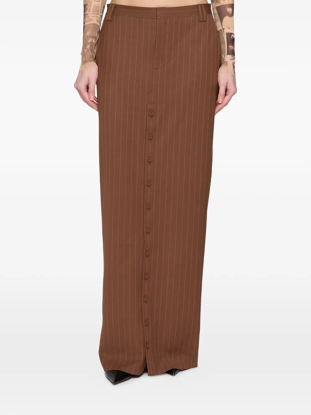  Jean Paul Gaultier Striped Maxi Skirt - Brown 