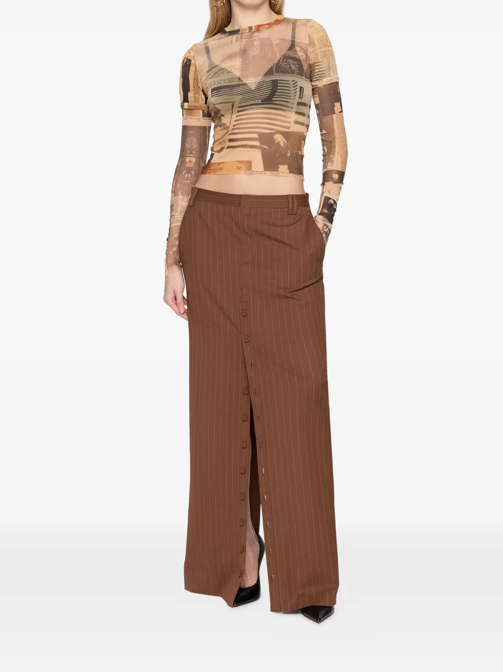 Jean Paul Gaultier Striped Maxi Skirt - Brown 