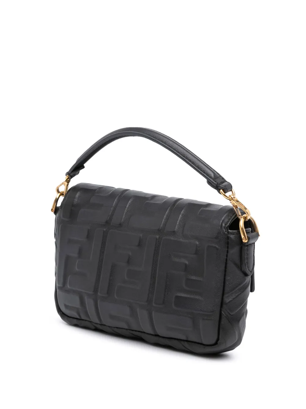 Pre-owned Fendi 2010-2025 Mini Zucca Embossed Leather Baguette Satchel In Black