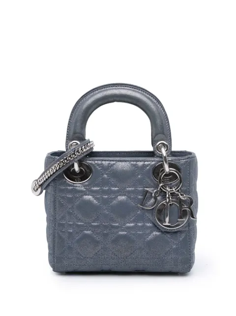 Christian Dior Pre-Owned bolsa satchel Cannage Lady Dior mini de piel de cordero tornasol 2015