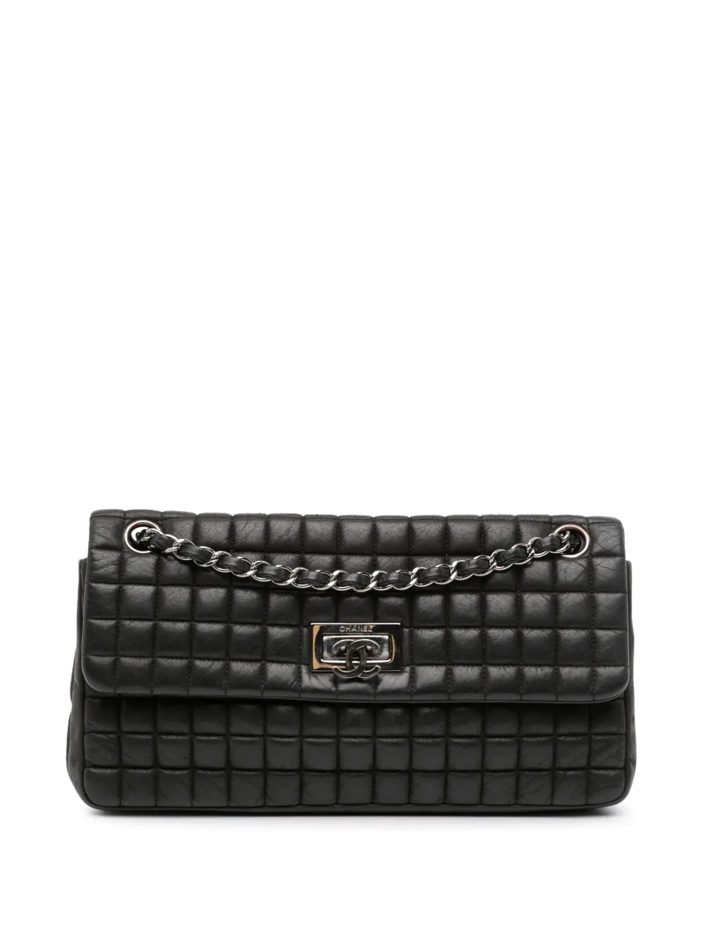 Pre-owned Chanel 2014-2015 Chocolate Bar Iridescent Calfskin Bubble Flap Shoulder Bag In Black