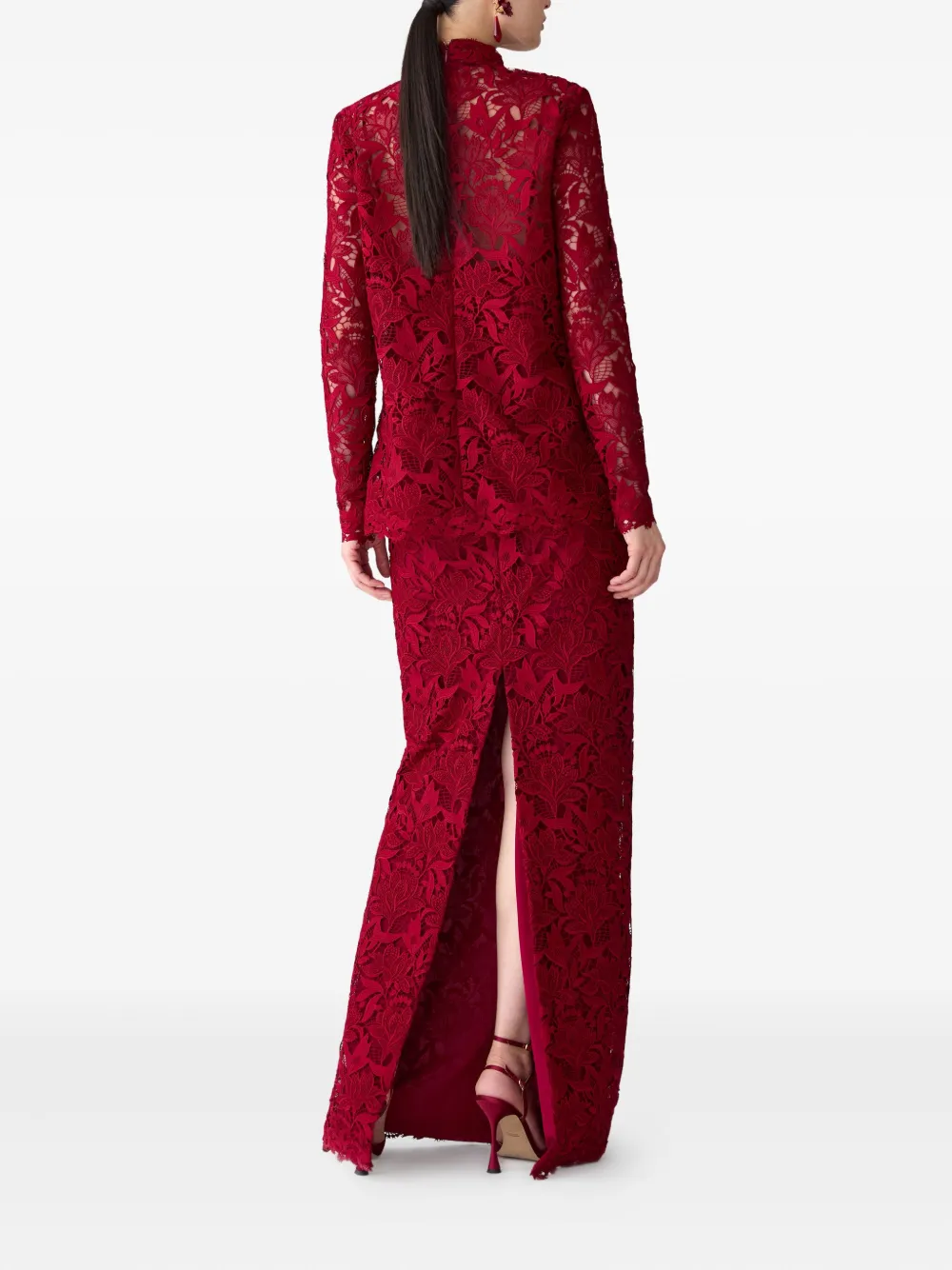 Carolina Herrera Lace Mock Neck Top In Red