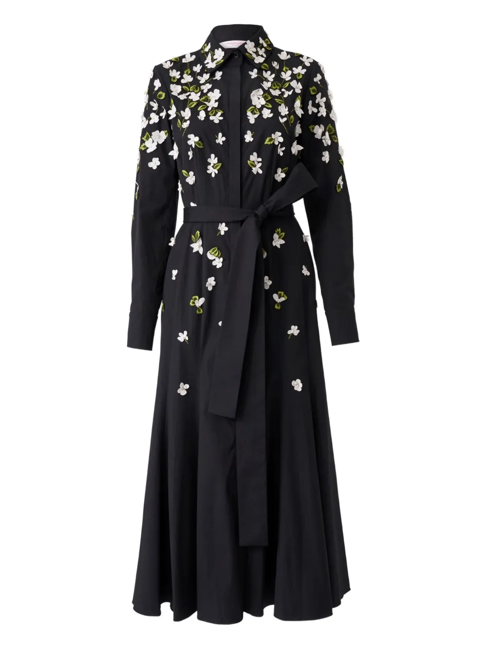 Carolina Herrera Floral-embroidered Midi Dress In Black