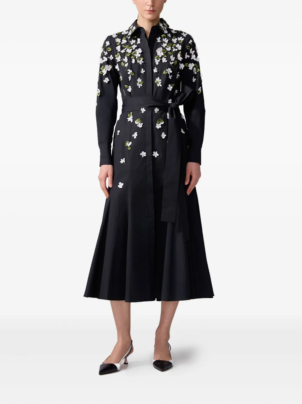 Carolina Herrera Midi-jurk met geborduurde bloemen - Zwart