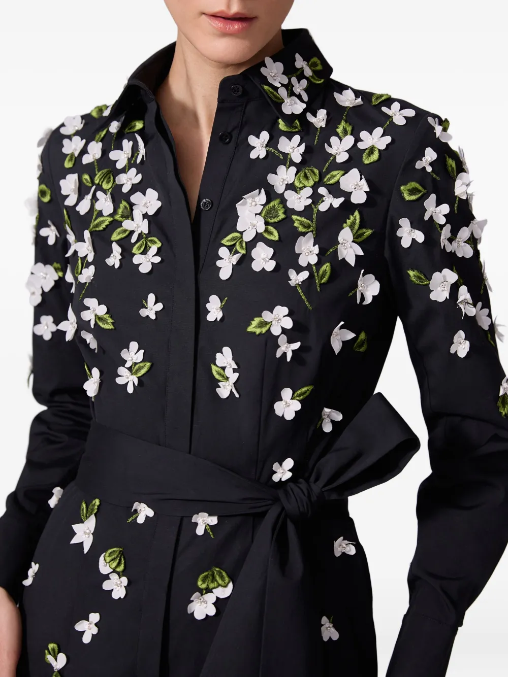 Carolina Herrera Floral-embroidered Midi Dress In Black