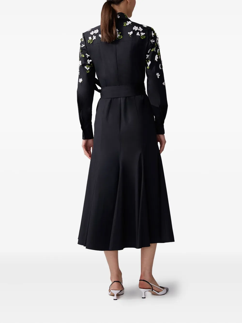 Carolina Herrera Floral-embroidered Midi Dress In Black