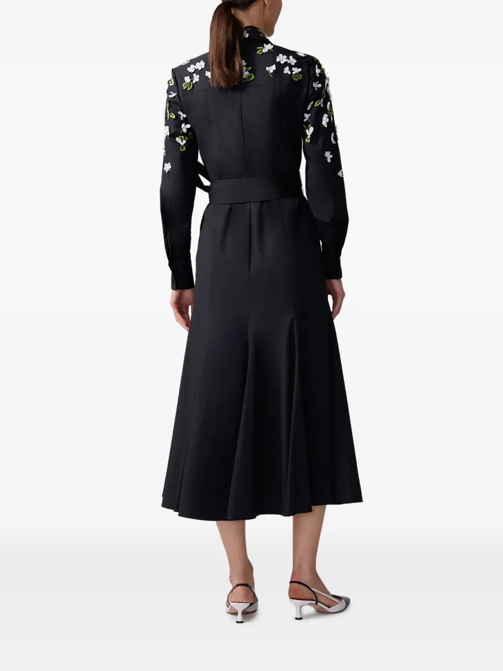 Carolina Herrera Midi-jurk met geborduurde bloemen Zwart