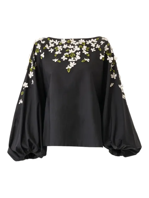 Carolina Herrera blusa con bordado floral y cuello barco