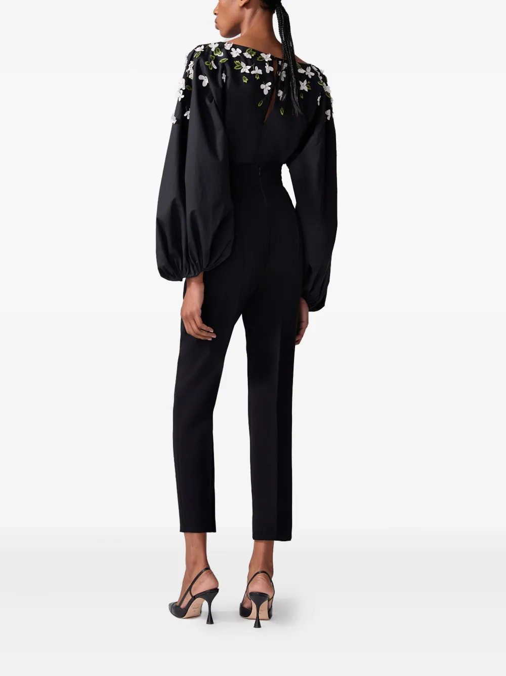 Carolina Herrera Blouse met geborduurde bloemen en boothals Zwart