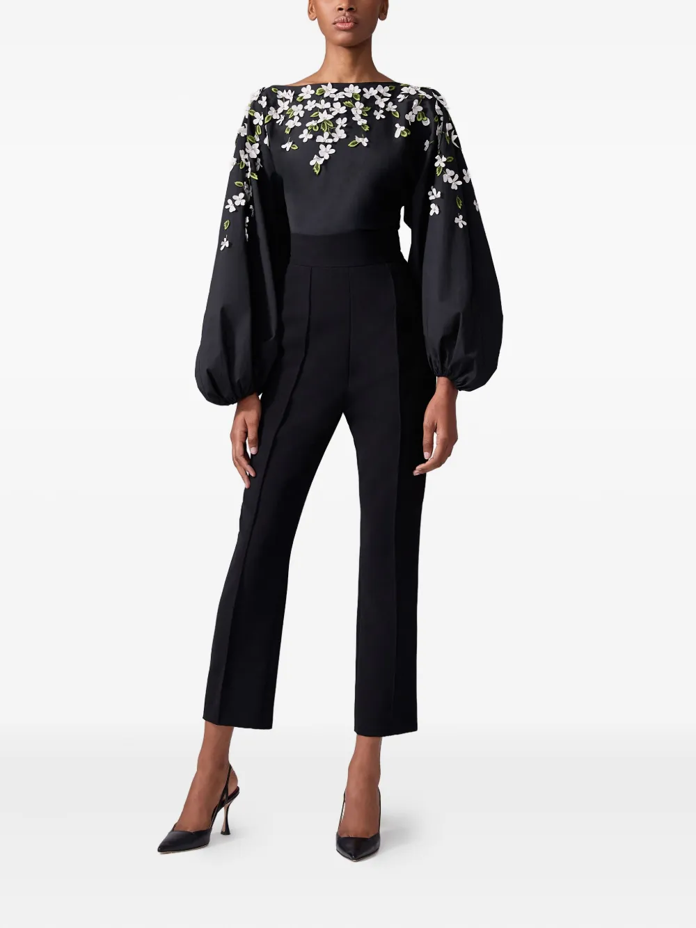 Carolina Herrera Blouse met geborduurde bloemen en boothals - Zwart
