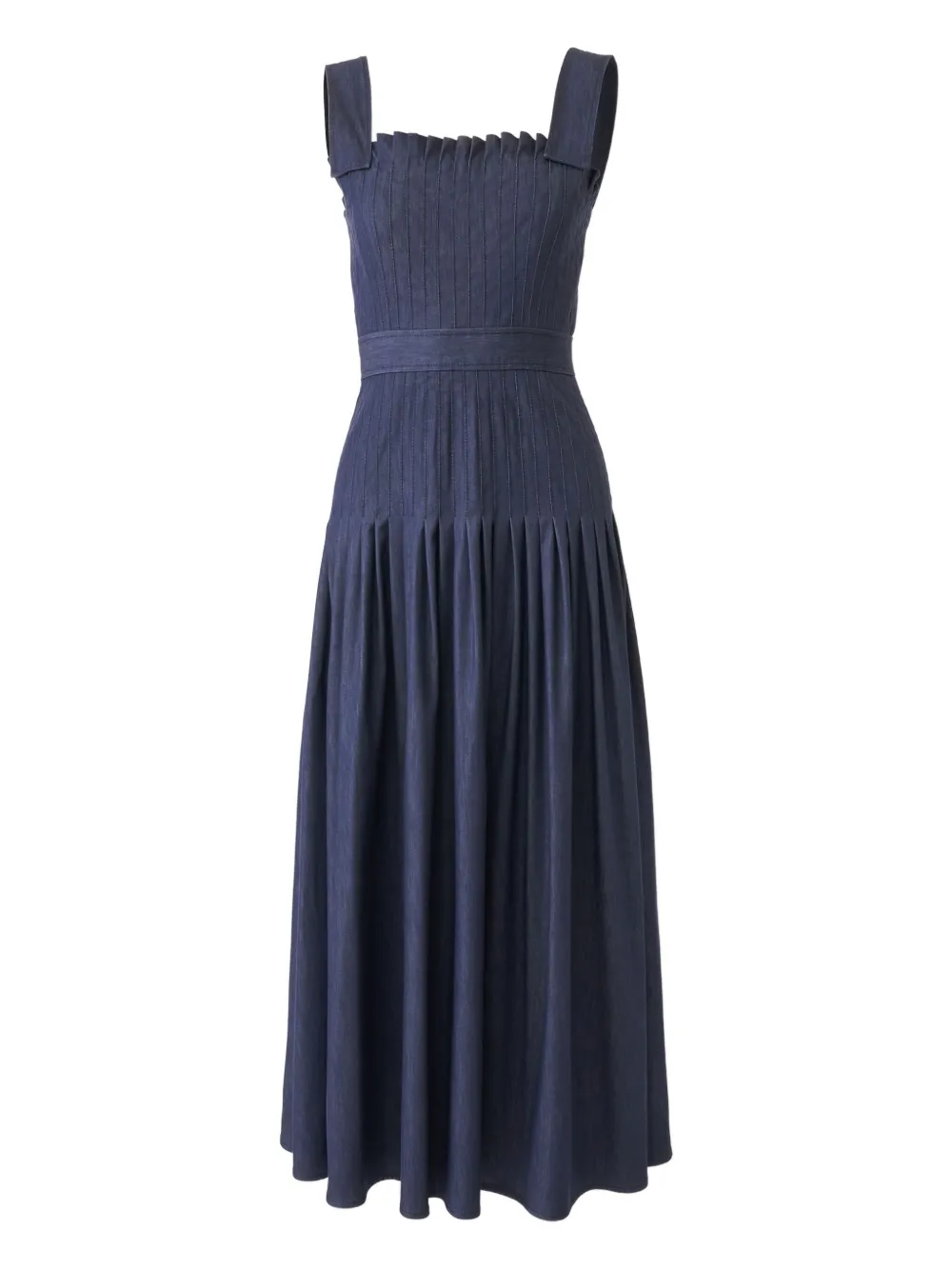 Carolina Herrera Pleated Denim Midi Dress In Blue