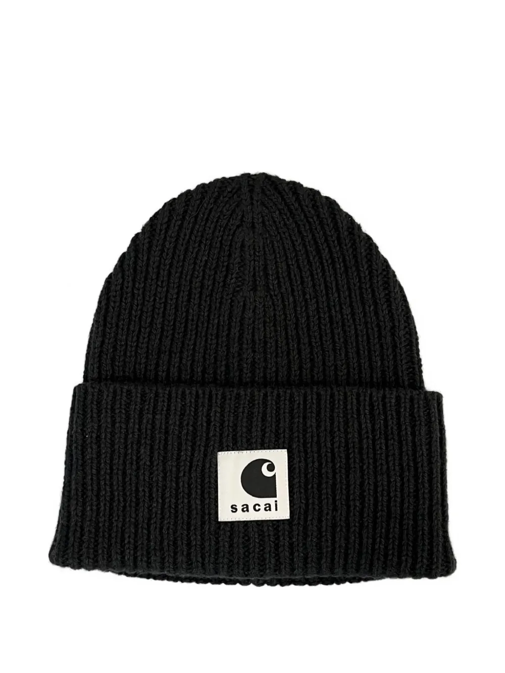 sacai X Carhartt WIP ribbed logo beanie hat | Black | Image 1