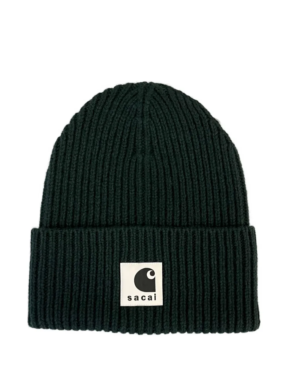 Sacai X Carhartt Wip Ribbed Beanie Hat In Black