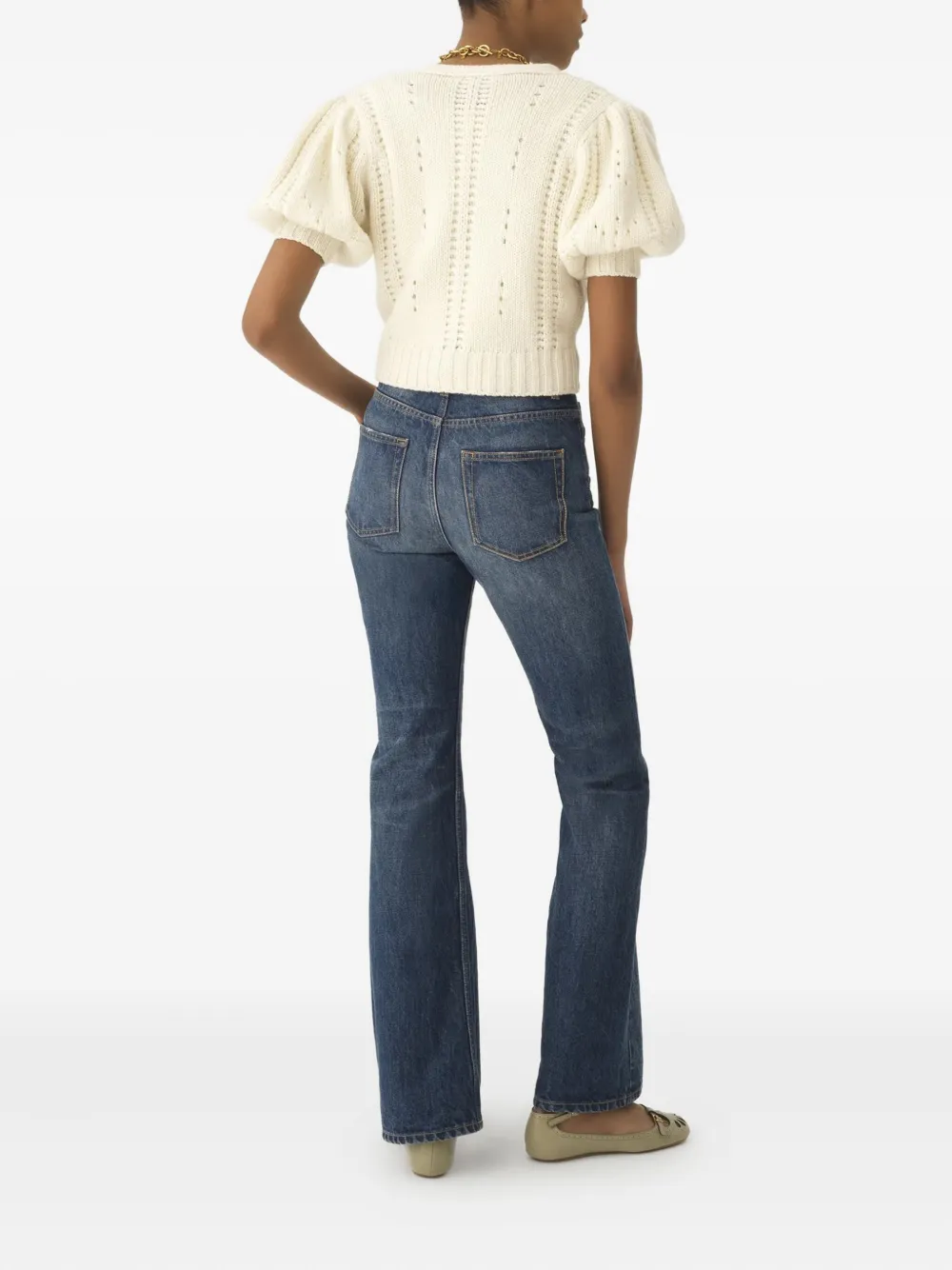 Chloé Button Puff-sleeve Cardigan In White
