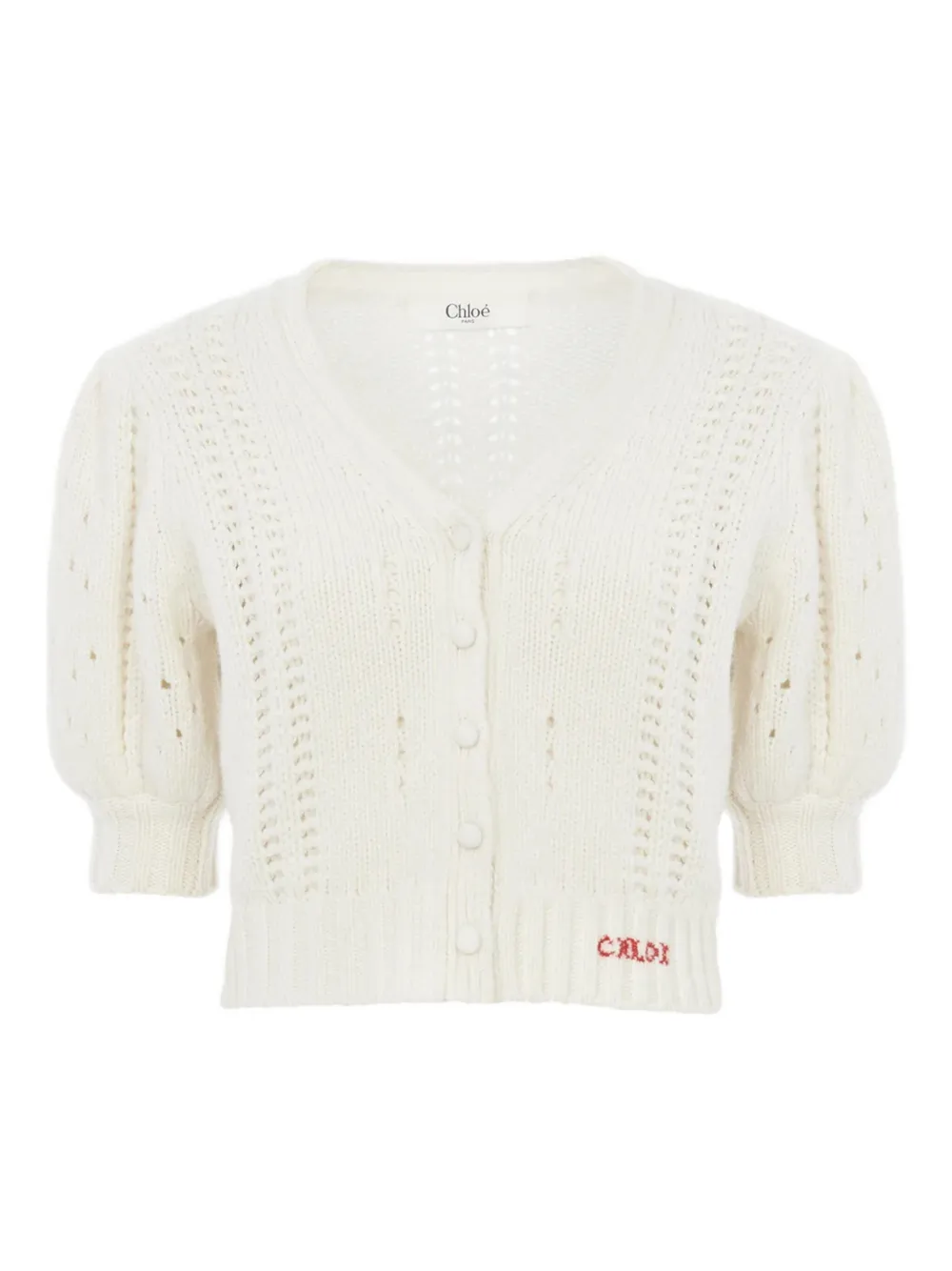 Chloé Button Puff-sleeve Cardigan In White