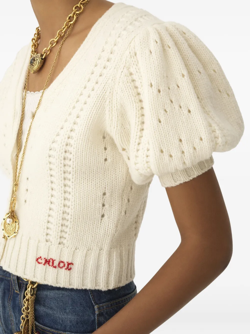 Chloé Button Puff-sleeve Cardigan In White