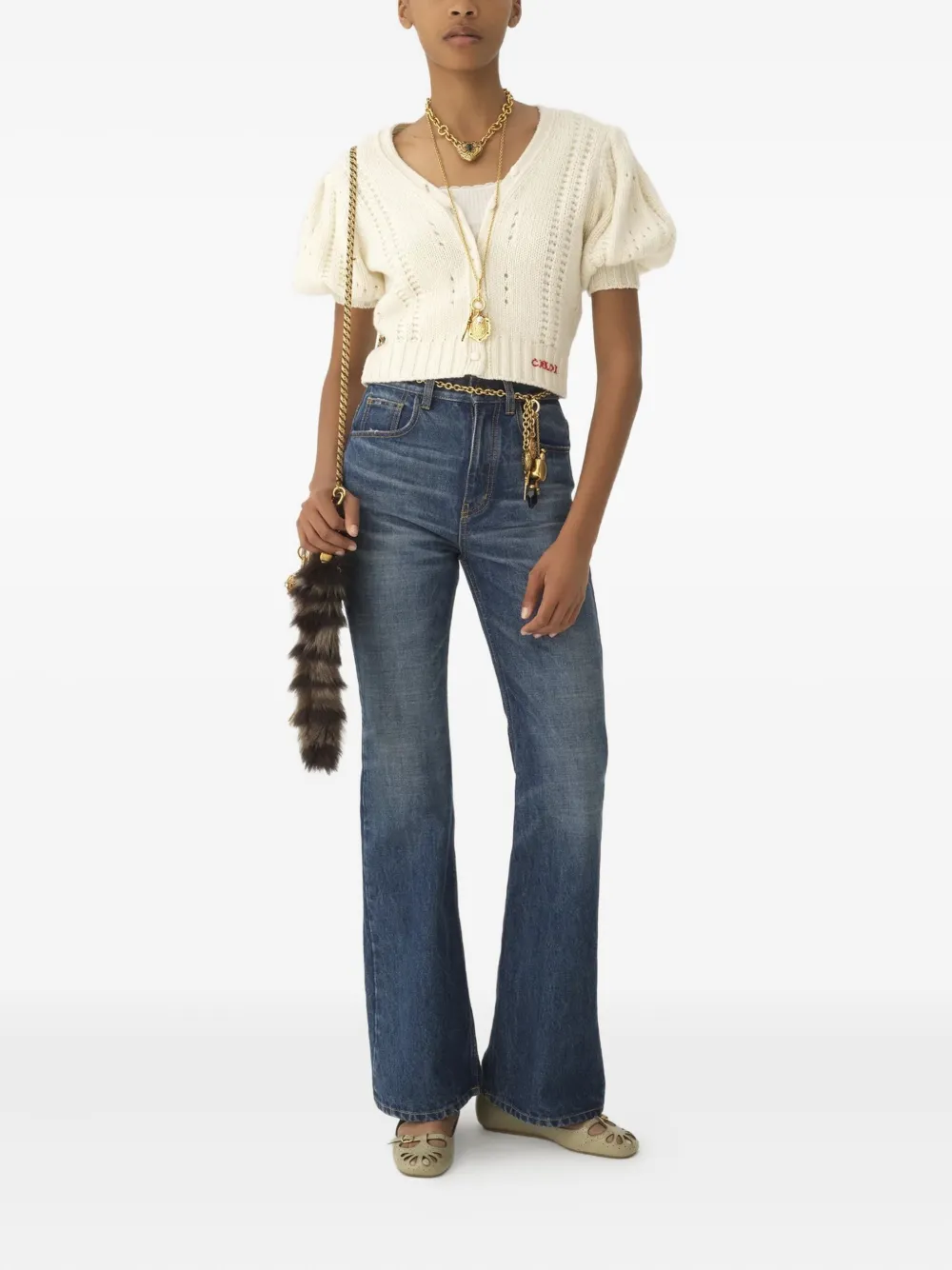 Chloé Button Puff-sleeve Cardigan In White