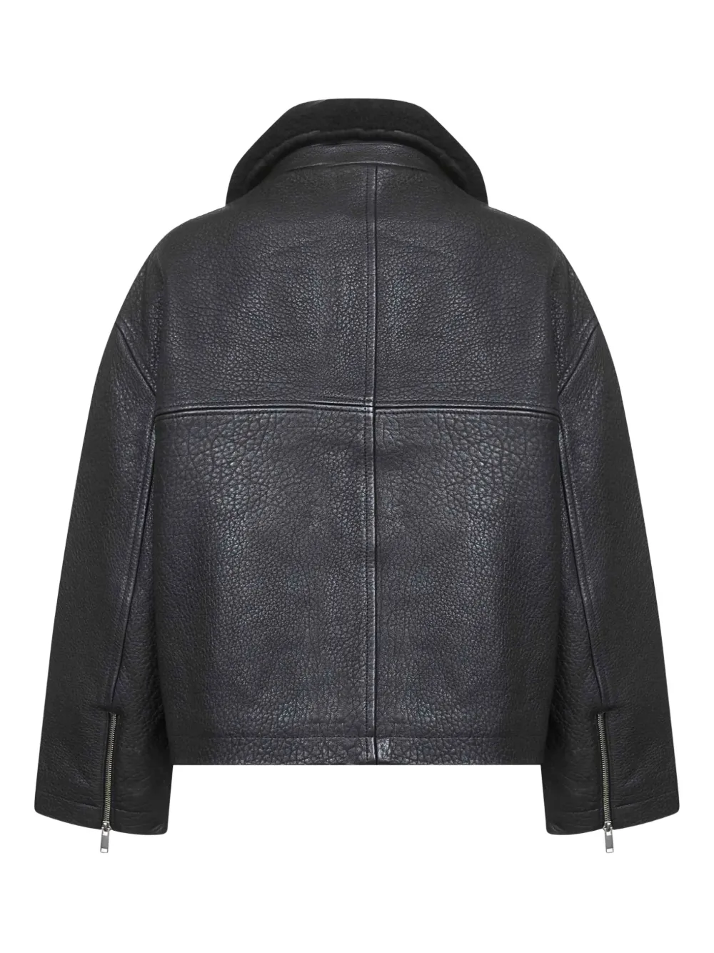 Studio Nicholson Erie Shearling-collar Zip-up Leather Coat In Black