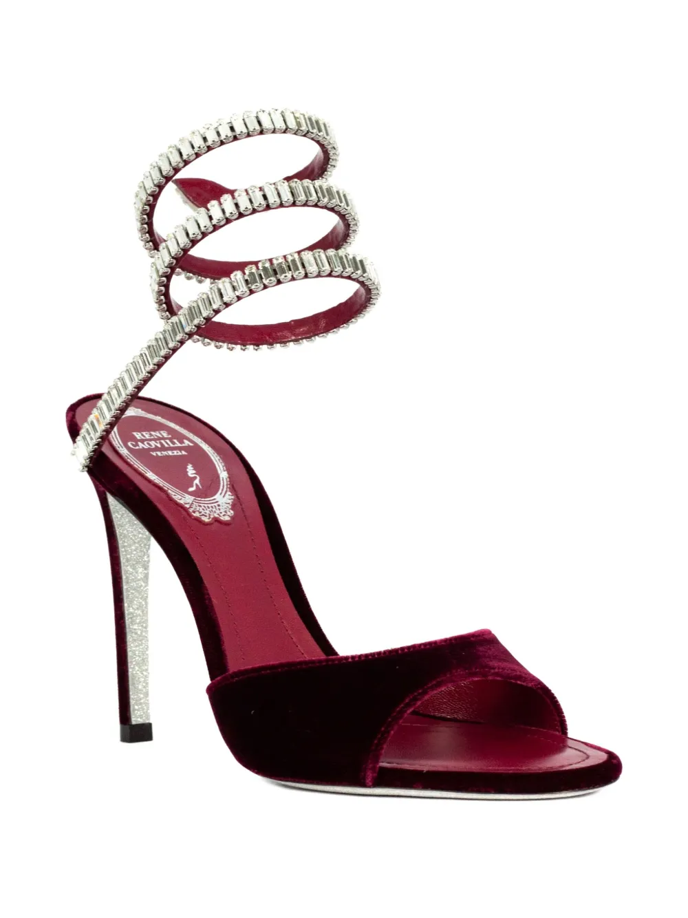 René Caovilla 104mm Cleo Serpent Rhinestone Sandal In Burgundy