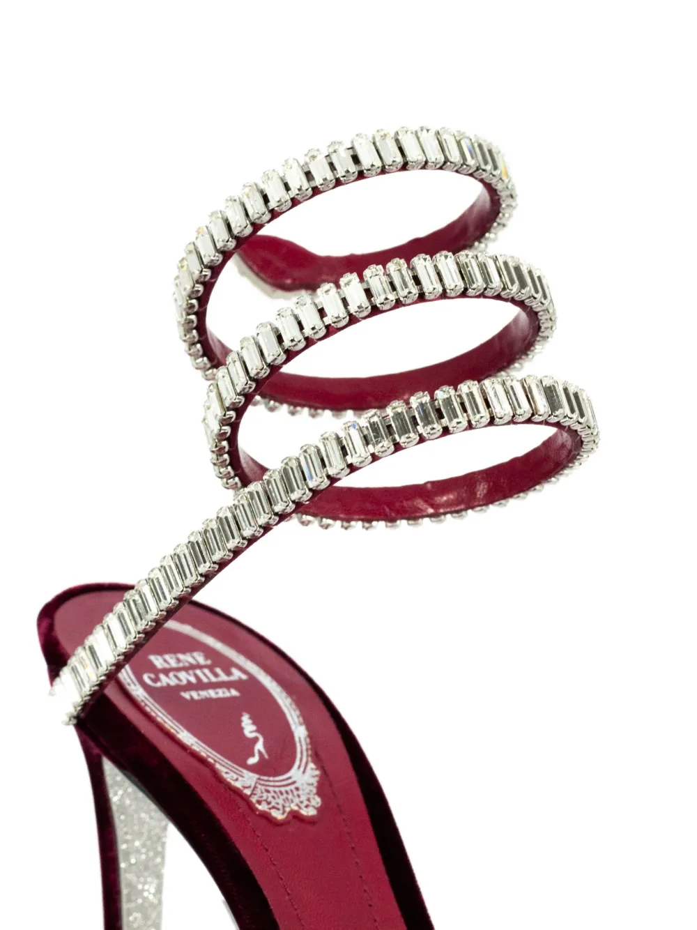 René Caovilla 104mm Cleo Serpent Rhinestone Sandal In Burgundy