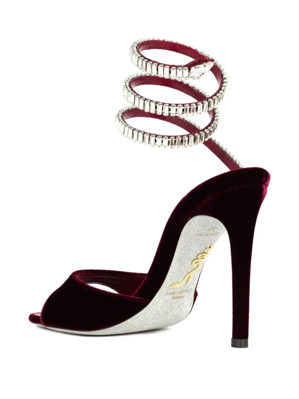 René Caovilla 104mm Cleo Serpent Rhinestone Sandal In Burgundy