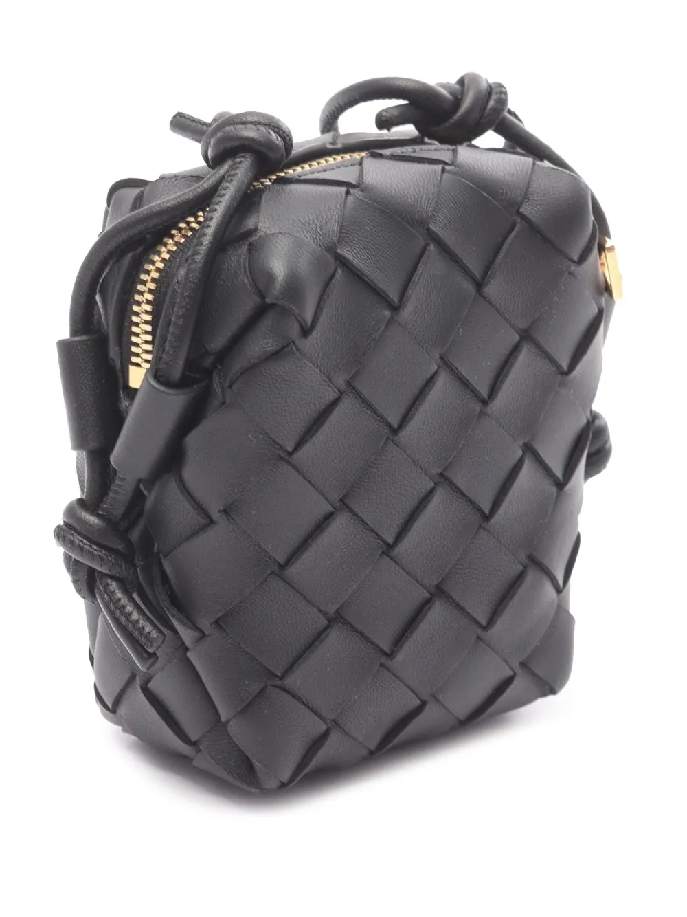 Pre-owned Bottega Veneta 2012-2025 Candy Lambskin Intrecciato Vertical Loop Crossbody Bag In Black