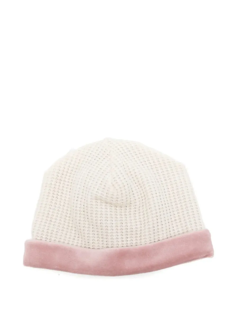 La Stupenderia Kids' Waffle-knit Velvet-trimmed Hat In White
