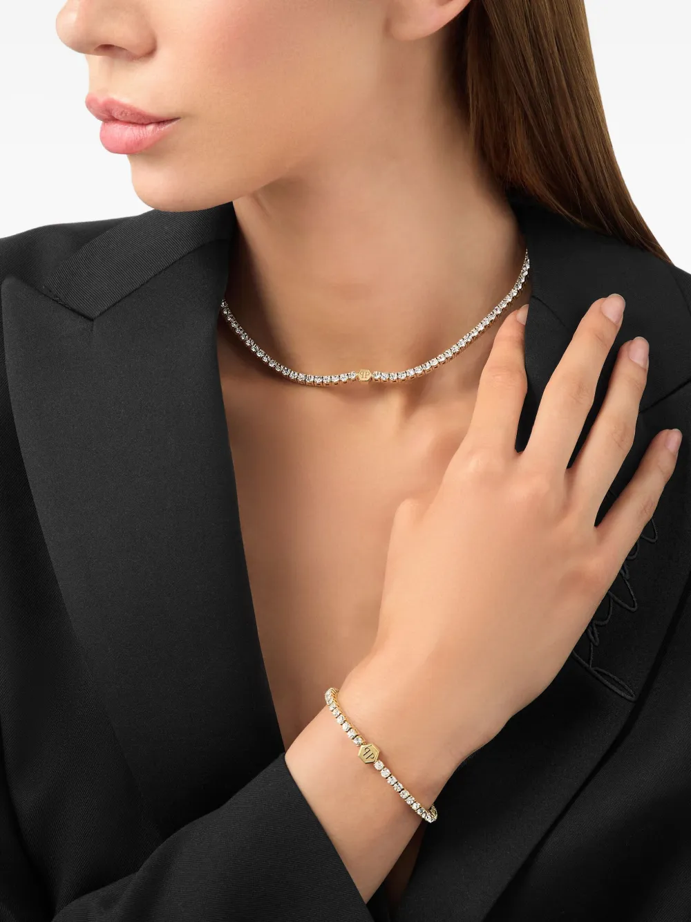 Philipp Plein Crystal-embellished Tennis Necklace In Gold