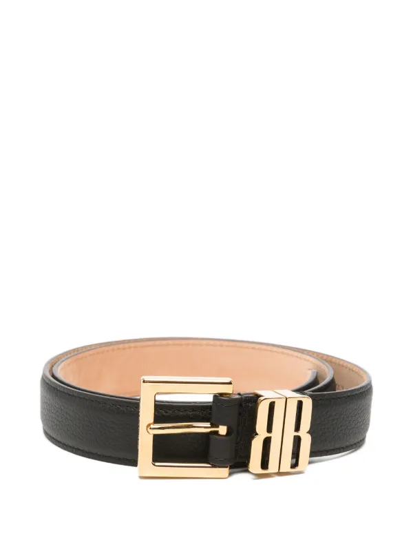 Balenciaga BB Edit Grained Leather Belt in Black