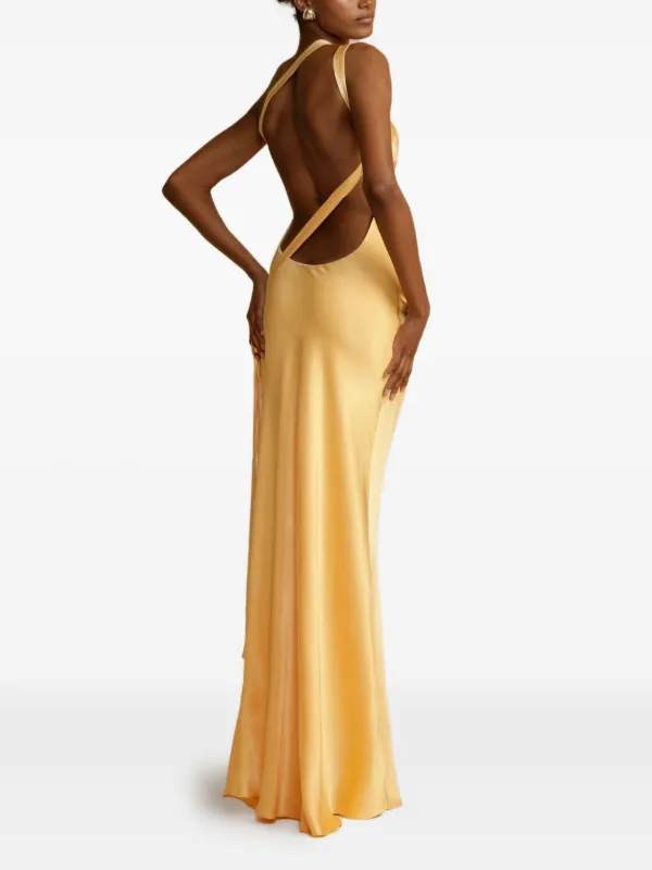 arcina ori gold dress Retro Stage Halter Keyhole Bodycon Dress in Metallic Gold