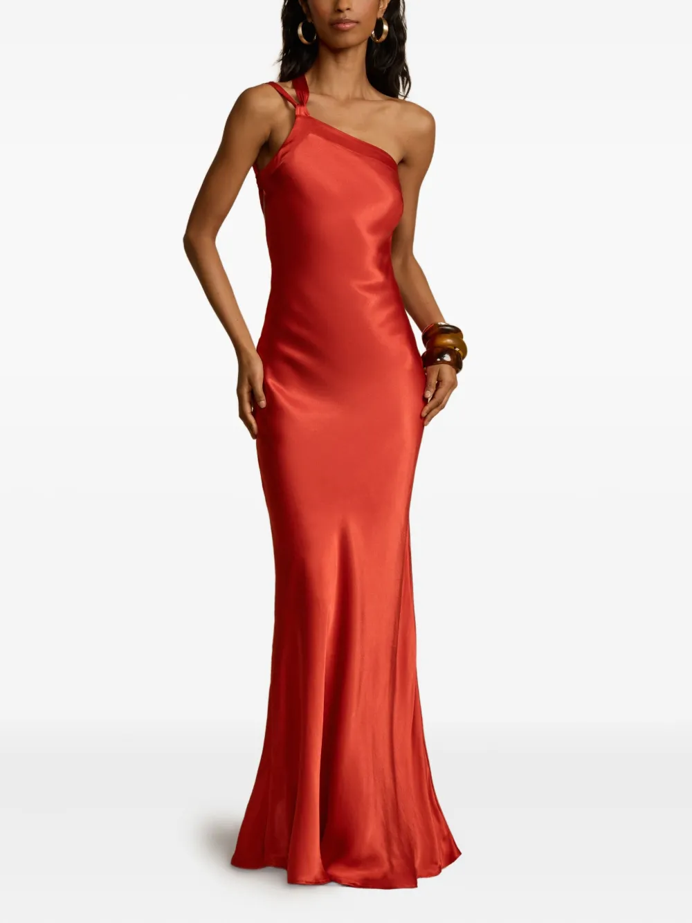 Arcina Ori Monique Asymmetric Tie Gown Dress In Red