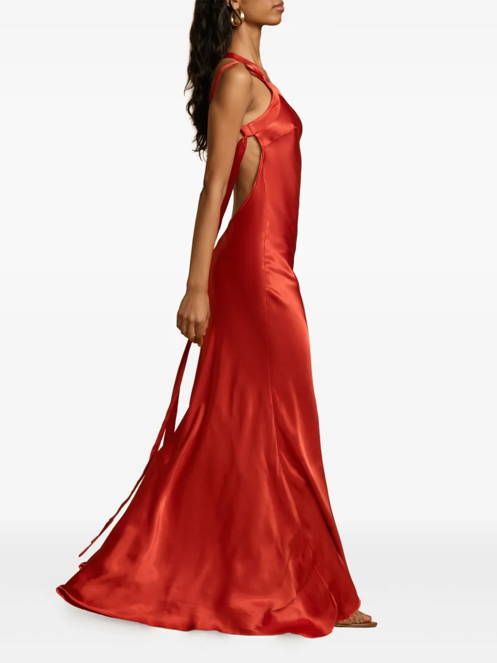 Arcina Ori Monique Asymmetric Tie Gown Dress In Red