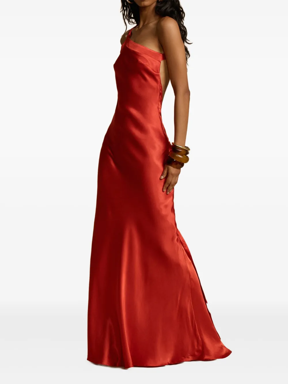 Arcina Ori Monique Asymmetric Tie Gown Dress In Red