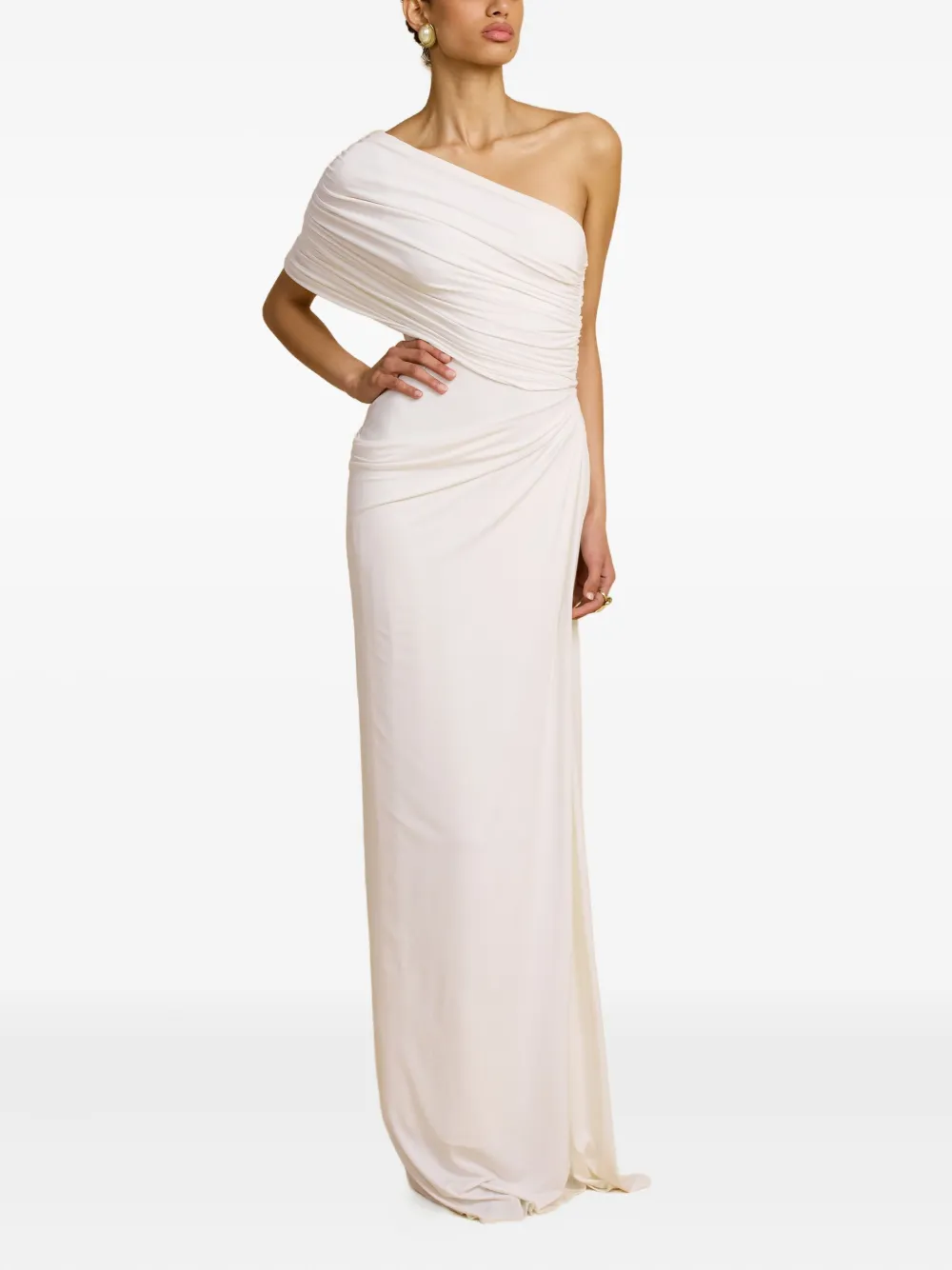 Arcina Ori Chantal Asymmetric One-shoulder Gown Dress In White