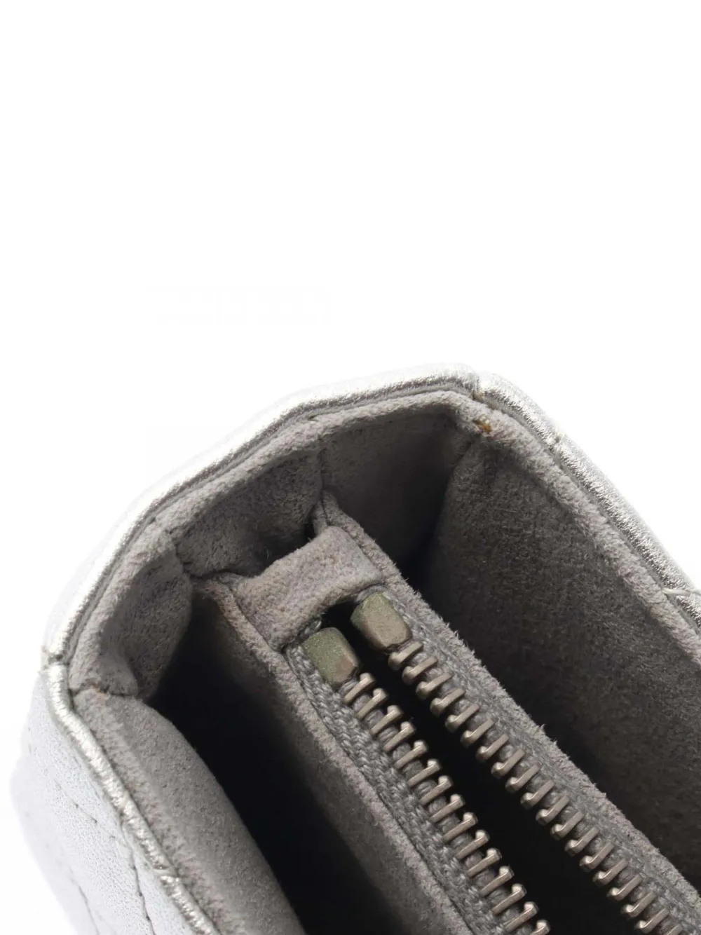 Pre-owned Chanel 2013-2014 Mini Quilted Metallic Lambskin Phone Holder Clutch Pouch In Silver