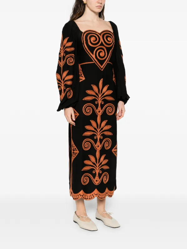 FARM Rio Cornely Ainika long-sleeve Midi Dress | Black | FARFETCH