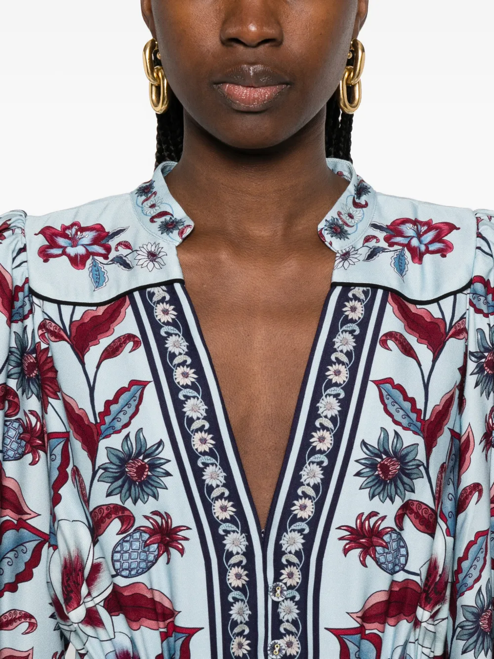 FARM Rio Marcelle midi-jurk met bloemen-print en ceintuur Blauw